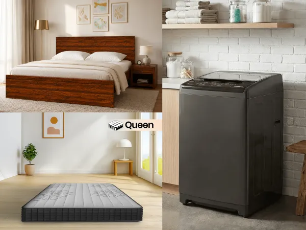 Rio Queen Bed with Memory Foam Mattress & Washing Machine Combo